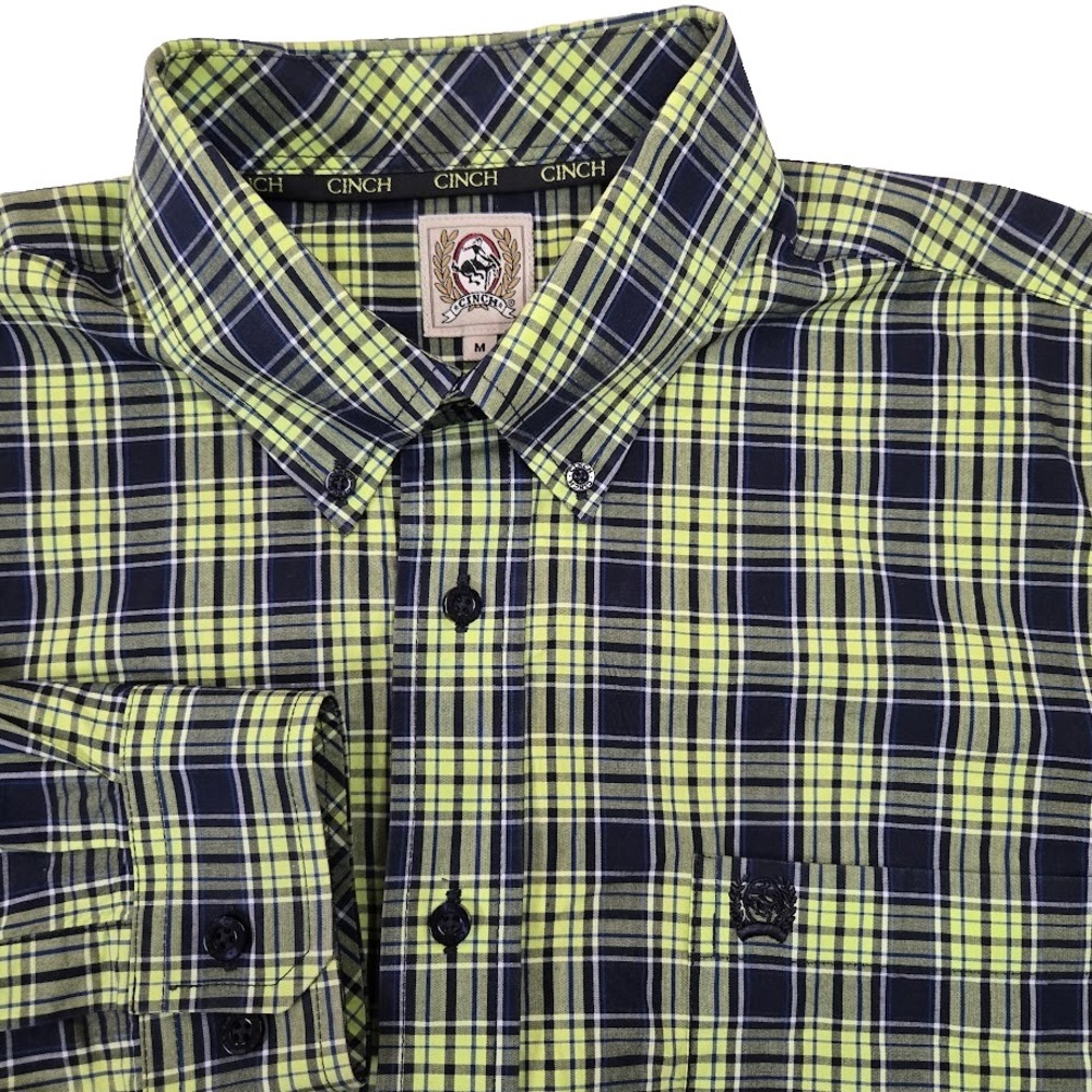 Cinch Long Sleeve Button Down Shirt Men's Size M Green Blue Plaid Cotton Western